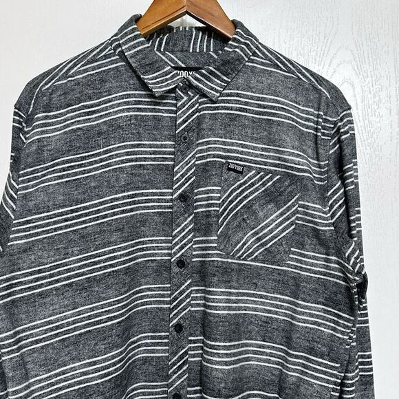 Zoo York Shirt Mens Large Gray Stripes Flannel Button Up Skater Y2K City Adult - Picture 9 of 9